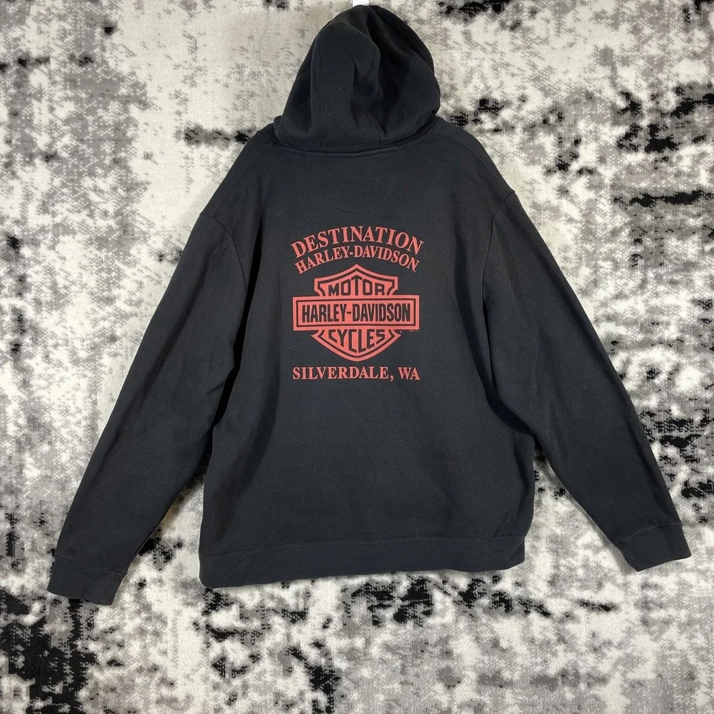 Harley Davidson Hoodie Mens‎ Size 2XL Black Full Zip Graphic Chest Print Casual